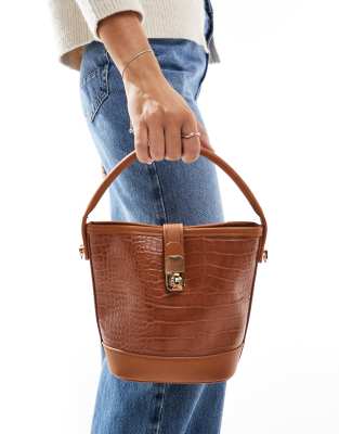 ASOS DESIGN ASOS DESIGN top handle lock crossbody bag in brown-Black