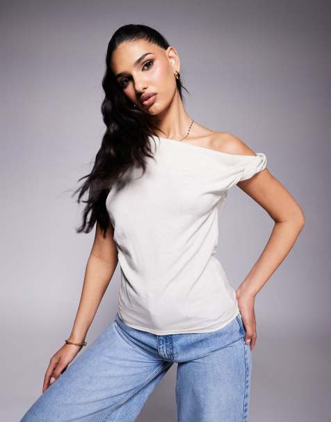 ASOS DESIGN - Top i hørlook med oneshoulder og snoningsdetalje - view 1