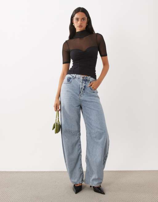 ASOS DESIGN top i meshmix med høj hals og korte ærmer med bustedetalje i sort, 2 af 4
