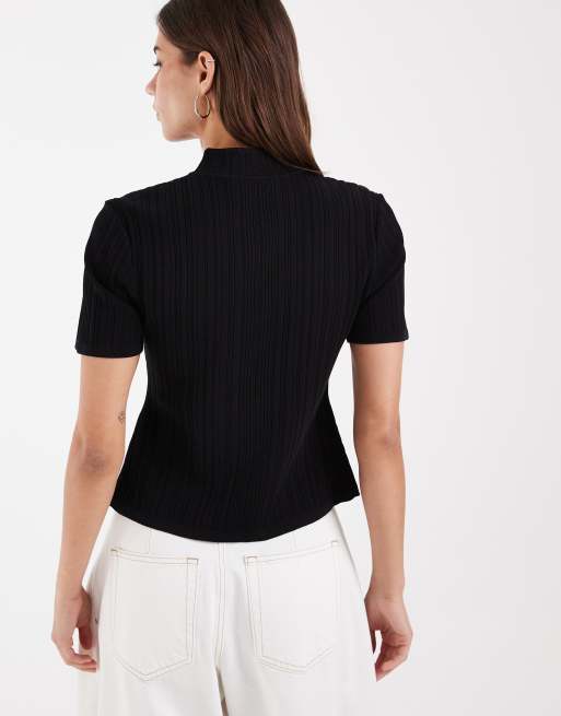 ASOS DESIGN top i ribstrik med kinakrave i sort, 4 af 4