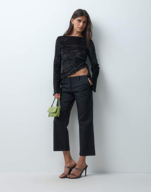 ASOS DESIGN top i sort velourmesh med bindebånd i siden og angel sleeves, 2 af 5