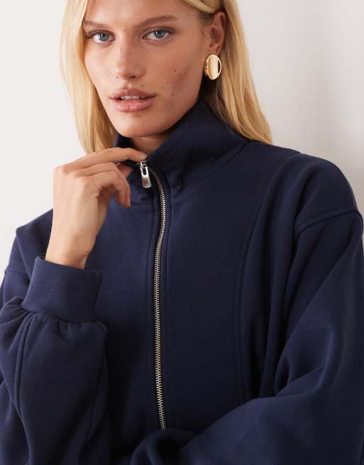 ASOS DESIGN top i sæt med lynlås foran og ståkrave i navy, 4 af 4