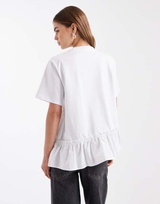 ASOS DESIGN - Top ibrido asimmetrico in popeline bianco con fondo peplo, 3 di 4