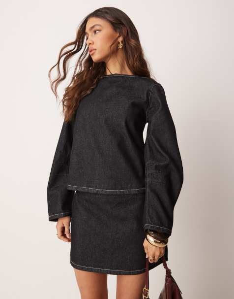 ASOS DESIGN - Top in denim nero con maniche cocoon - view 1