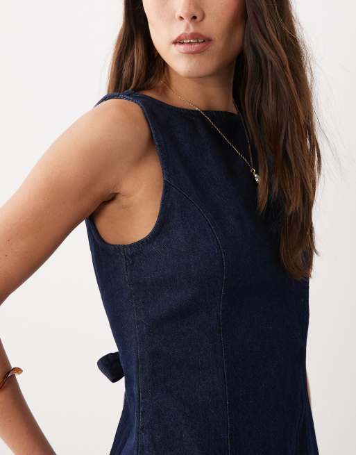 ASOS DESIGN - Top in denim risciacquato allacciato sul retro in coordinato, 3 di 4