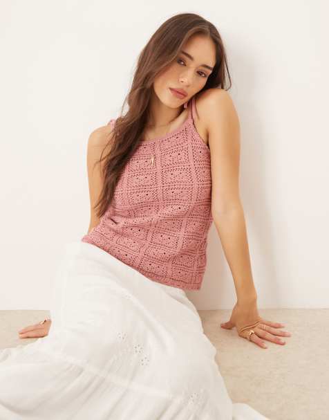 ASOS DESIGN - Top in maglia all'uncinetto rosa polvere - view 1