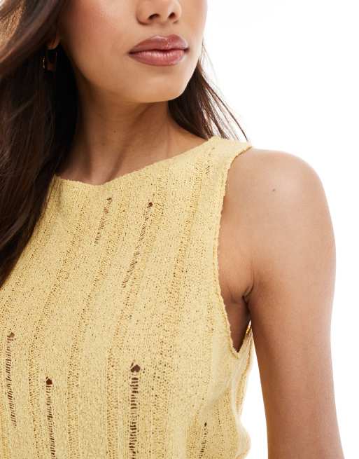 ASOS DESIGN - Top in maglia bouclé con cuciture effetto smagliato giallo, 4 di 4