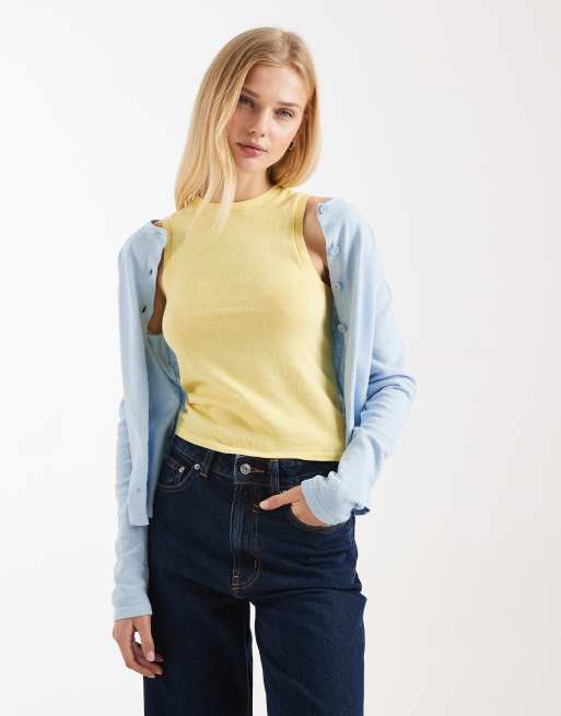 ASOS DESIGN - Top in maglia color latticello con scollo a barchetta in coordinato