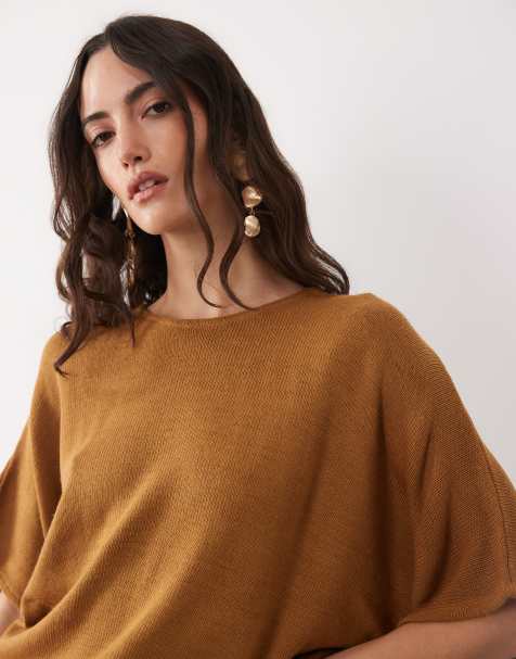 ASOS DESIGN - Top in maglia con maniche ad ali di pipistrello marrone - view 1
