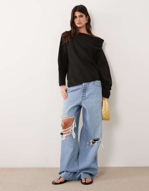 ASOS DESIGN top in maglia con spalle scoperte nero, 2 di 4