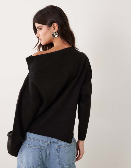 ASOS DESIGN top in maglia con spalle scoperte nero, 4 di 4
