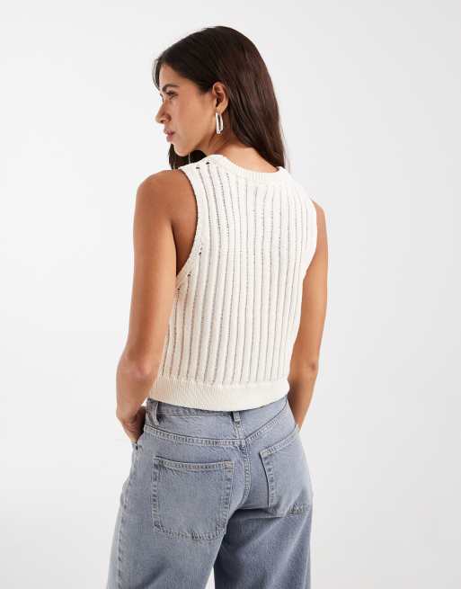 ASOS DESIGN top in maglia coordinato color crema, 4 di 4