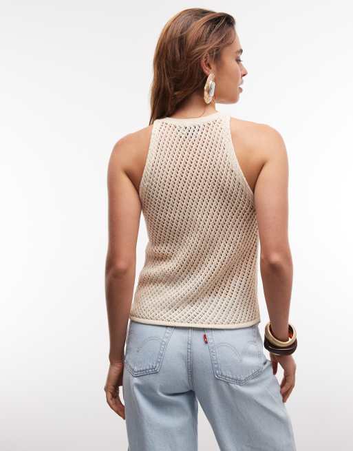 ASOS DESIGN - Top in maglia crema con paillettes sul davanti, 2 di 8