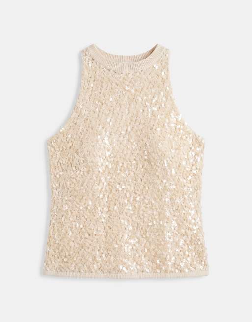 ASOS DESIGN - Top in maglia crema con paillettes sul davanti, 5 di 8