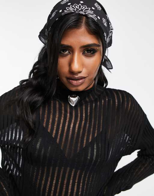 ASOS DESIGN - Top in maglia nero a coste con cuciture smagliate trasparenti, 2 di 4