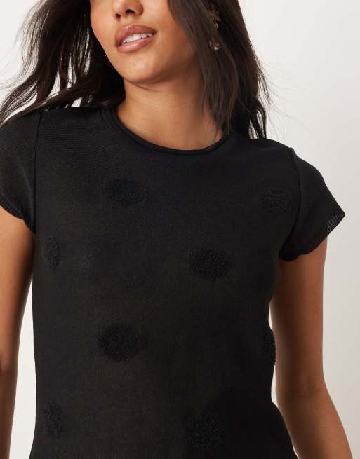 ASOS DESIGN - Top in maglia nero trasparente con maniche ad aletta, 4 di 4