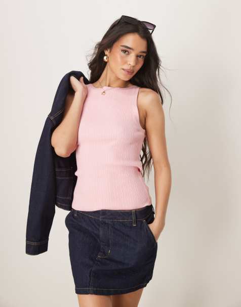 ASOS DESIGN - Top in maglia rosa a coste con scollo a barchetta - view 1