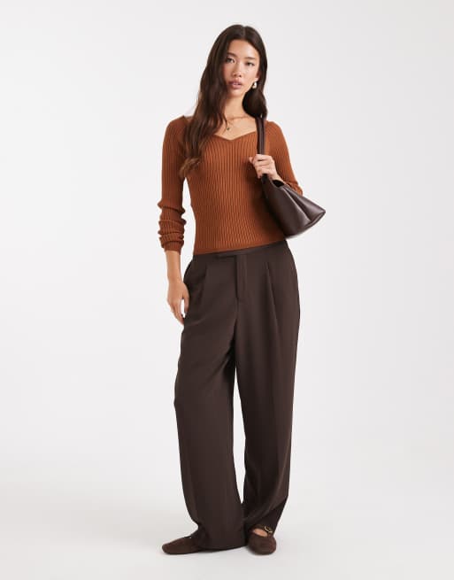 ASOS DESIGN - Top in maglia strutturata color caramello con scollo a V, 4 di 4