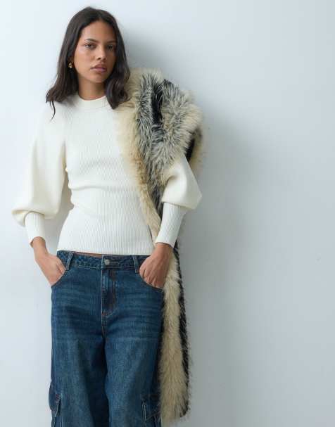 ASOS DESIGN top in maglia strutturata con maniche a volume color crema - view 1
