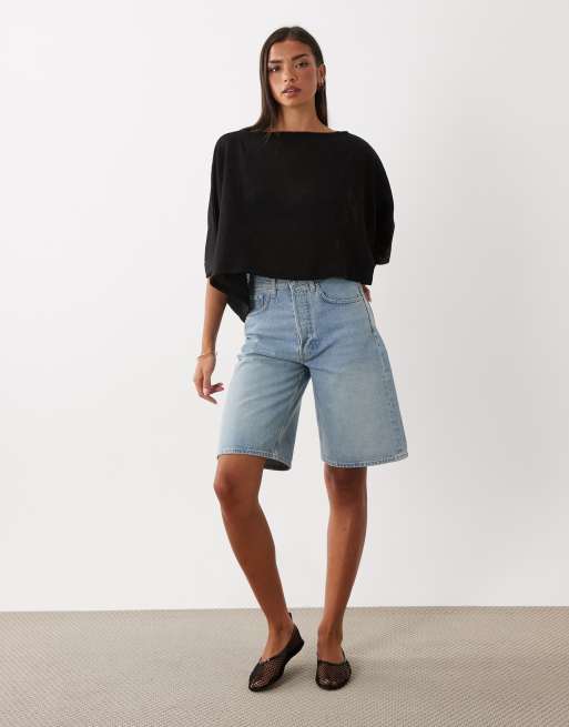 ASOS DESIGN top in maglia testurizzata con maniche a mantella nero, 2 di 4