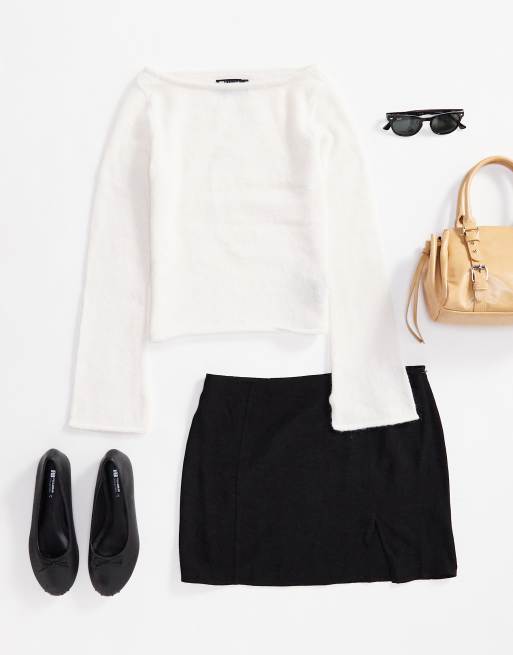 ASOS DESIGN - Top in maglina color crema con scollo a barchetta, 2 di 4