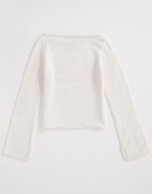 ASOS DESIGN - Top in maglina color crema con scollo a barchetta, 4 di 4