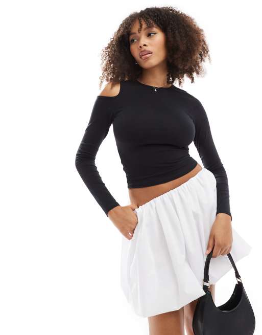 ASOS DESIGN - Top in misto rete nero con cut-out sulla spalla