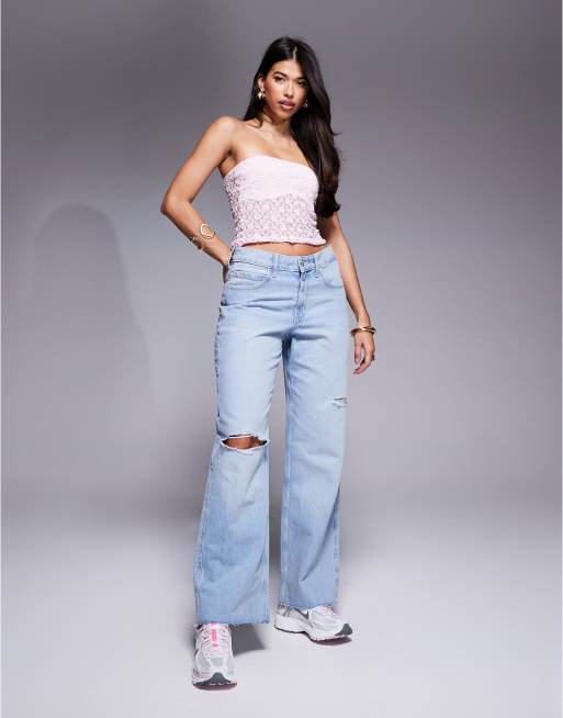 ASOS DESIGN - Top in pizzo a fascia modellante rosa chiaro, 2 di 4