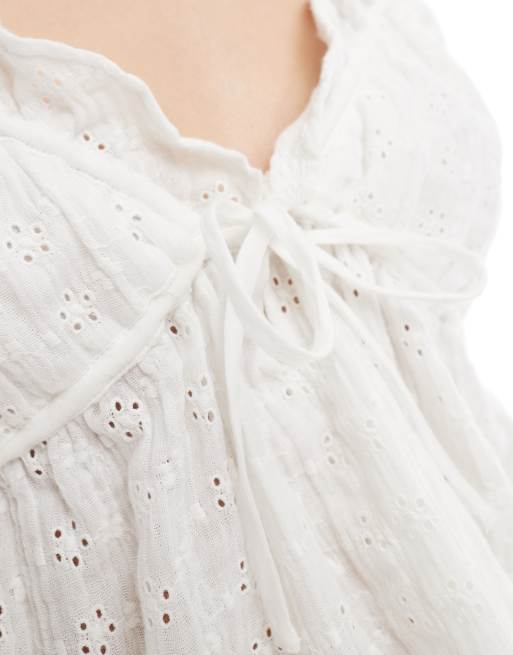 ASOS DESIGN - Top in pizzo bianco con spalline sottili in coordinato, 3 di 4