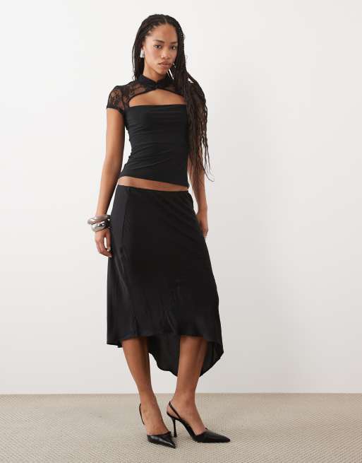 ASOS DESIGN top in pizzo con colletto alla coreana nero, 2 di 4