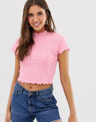ASOS DESIGN top in pointelle in pink with tonal stitch | ASOS