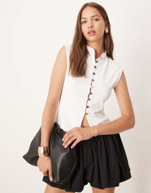 ASOS DESIGN - Top in poliammide color avorio con bottoni e maniche a kimono