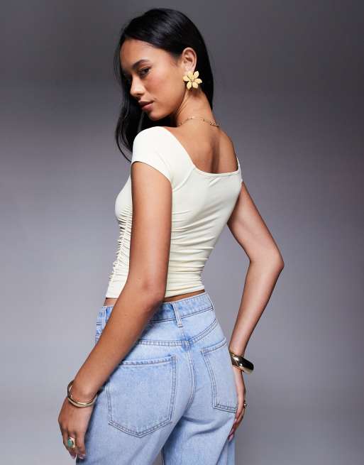 ASOS DESIGN - Top in poliammide color latticello arricciato con spalle scoperte, 4 di 4