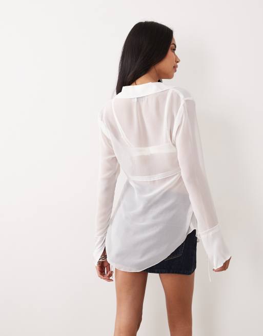 ASOS DESIGN - Top in raso avorio allacciato sul davanti, 3 di 4