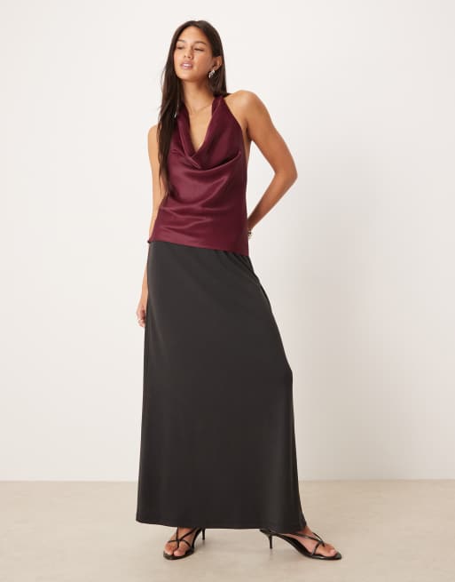 ASOS DESIGN - Top in raso color prugna con scollo ad anello allacciato sul retro, 3 di 4