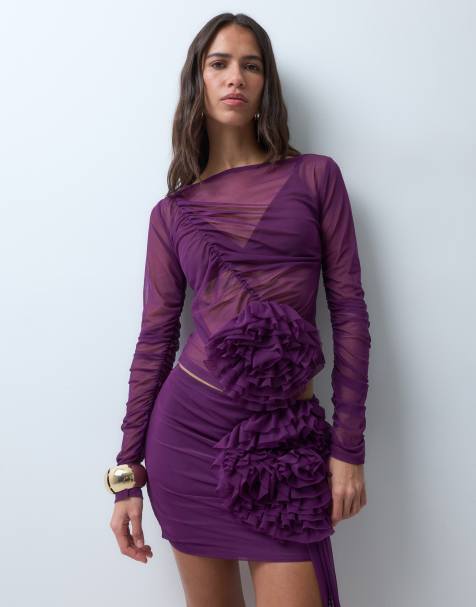 ASOS DESIGN top in rete arricciata con corpetto viola - view 1
