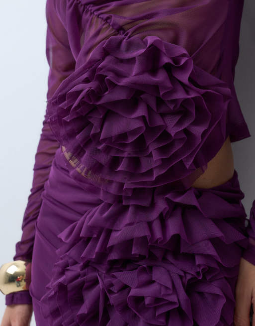ASOS DESIGN top in rete arricciata con corpetto viola, 3 di 4