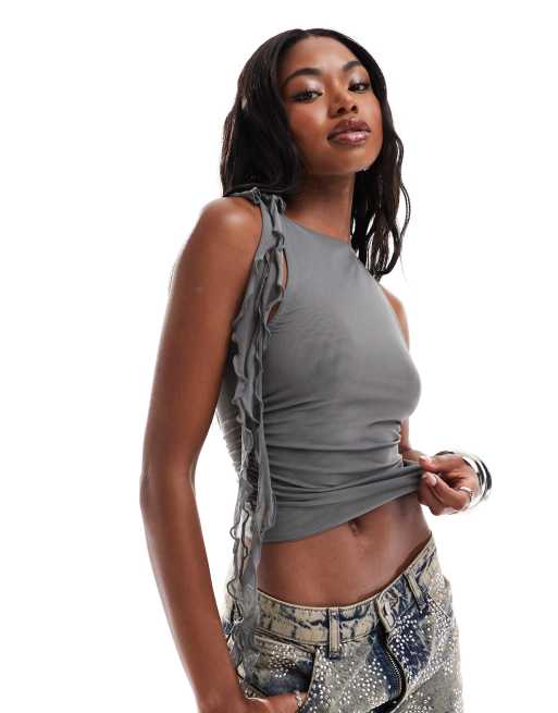 ASOS DESIGN - Top in rete color fungo con dettaglio annodato drappeggiato