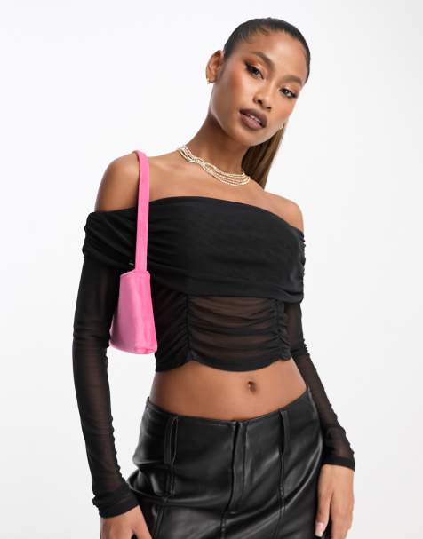 ASOS DESIGN - Top in rete con scollo alla Bardot nero - view 1