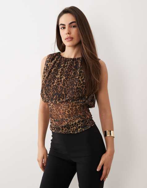 ASOS DESIGN - Top in rete con stampa leopardata stretto in vita - view 1