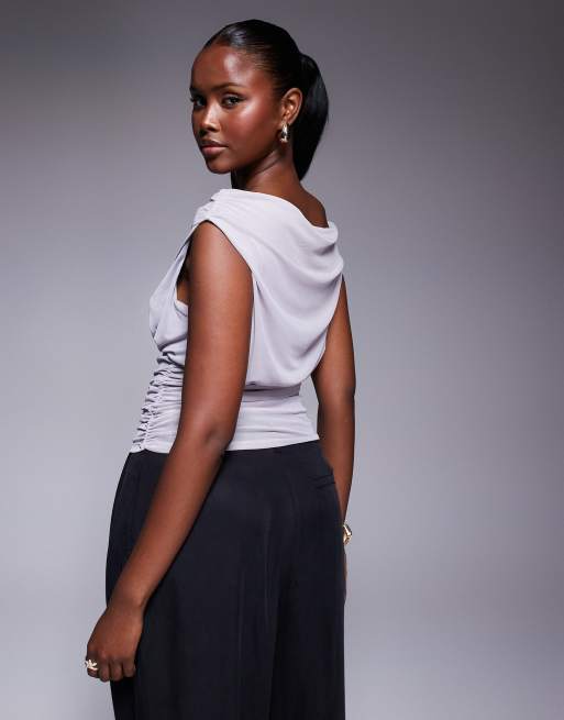 ASOS DESIGN - Top in rete grigio stretto in vita, 3 di 4
