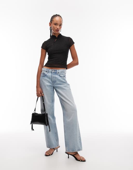 ASOS DESIGN - Top in rete nero trasparente con strass e dettaglio con bottoni e asola, 3 di 4