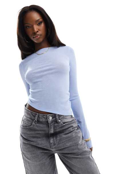 ASOS DESIGN - Top in rete trasparente grigio blu con fondo asimmetrico - view 1