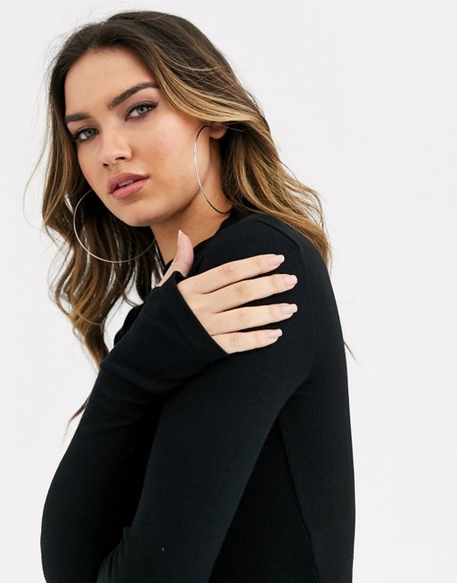 ASOS DESIGN top in rib with thumb hole in black