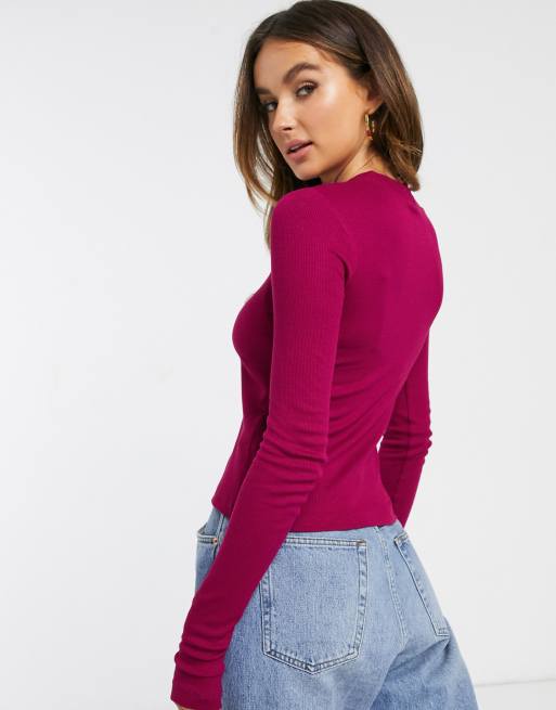 ASOS DESIGN top in rib with thumb hole in black