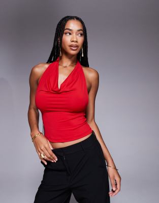 ASOS DESIGN - Top in Rot mit Wasserfall-Neckholder