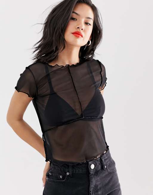 ASOS DESIGN - Top in tessuto a rete con maniche ad aletta e cuciture