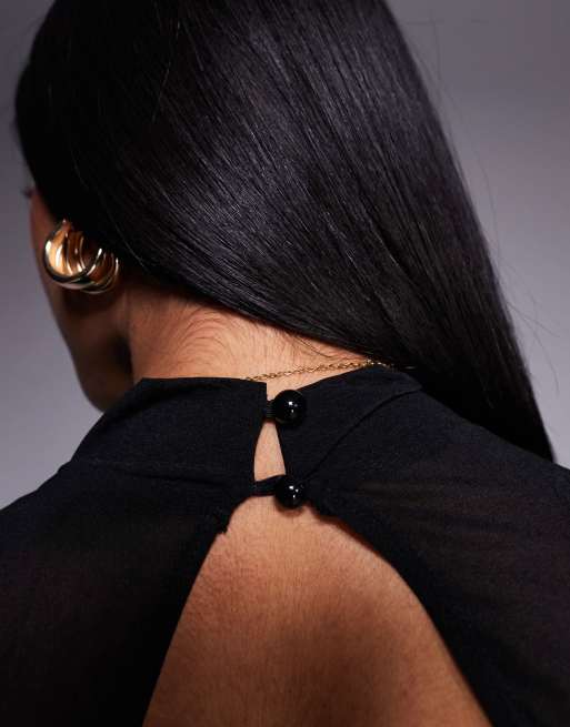 ASOS DESIGN - Top in tessuto a rete nero con maniche svasate e schiena scoperta con allacciatura, 2 di 4