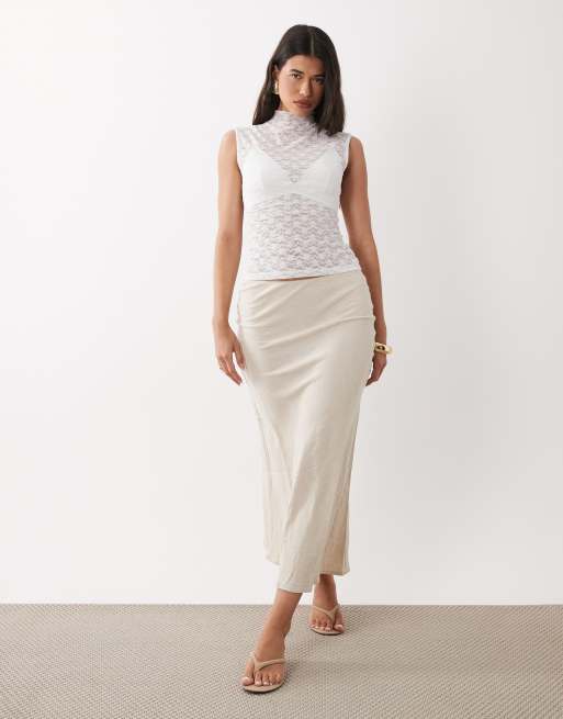 ASOS DESIGN - Top largo blanco sin mangas de encaje transparente, 2 de 4