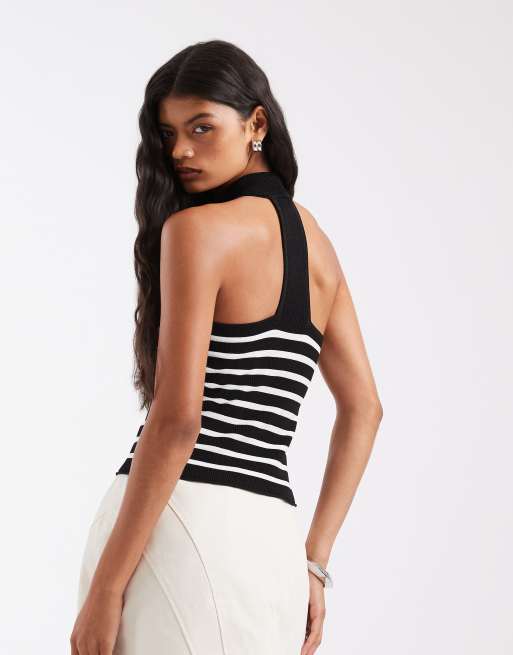 ASOS DESIGN top lavorato a maglia all'americana a righe nere e écru, 2 di 4